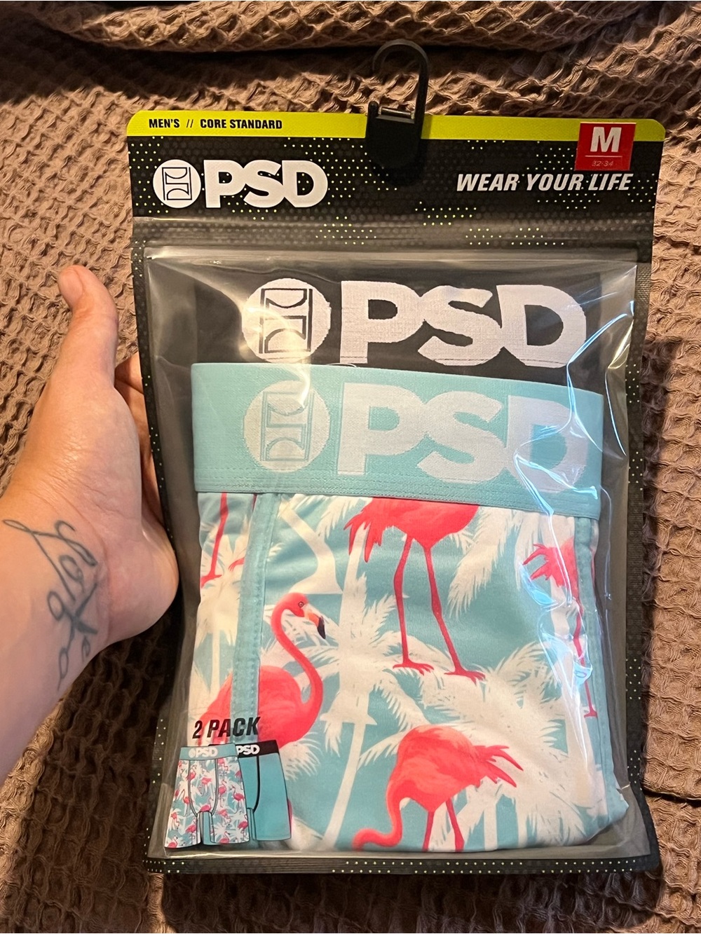 PSD Men’s Aqua Flamingo & Black Boxer Briefs - Aqua/Pink/Black 2 pack NWT